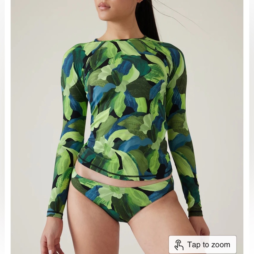 NWT ATHLETA point break Rashguard clean medium bikini bottom Liana floral green